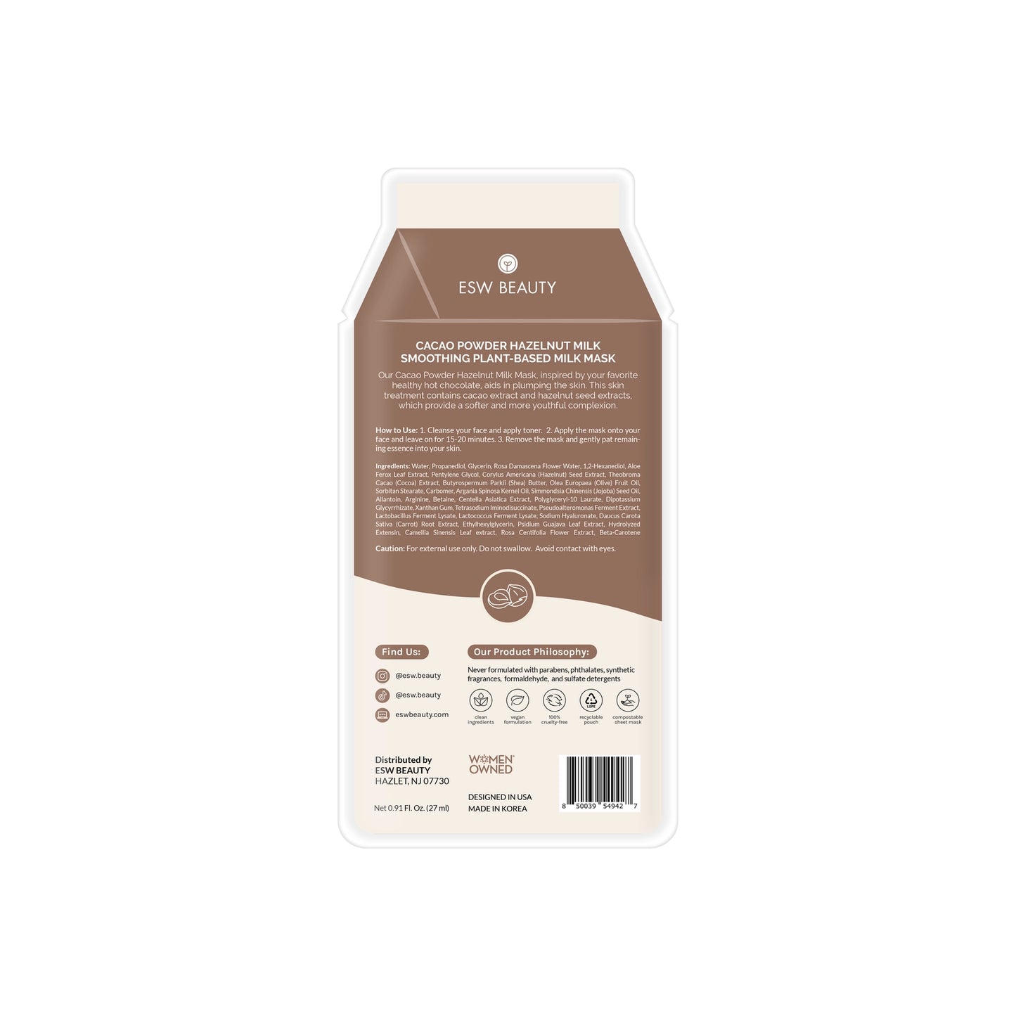 ESW Beauty Cacao Powder Hazelnut Milk Smoothing Sheet Mask