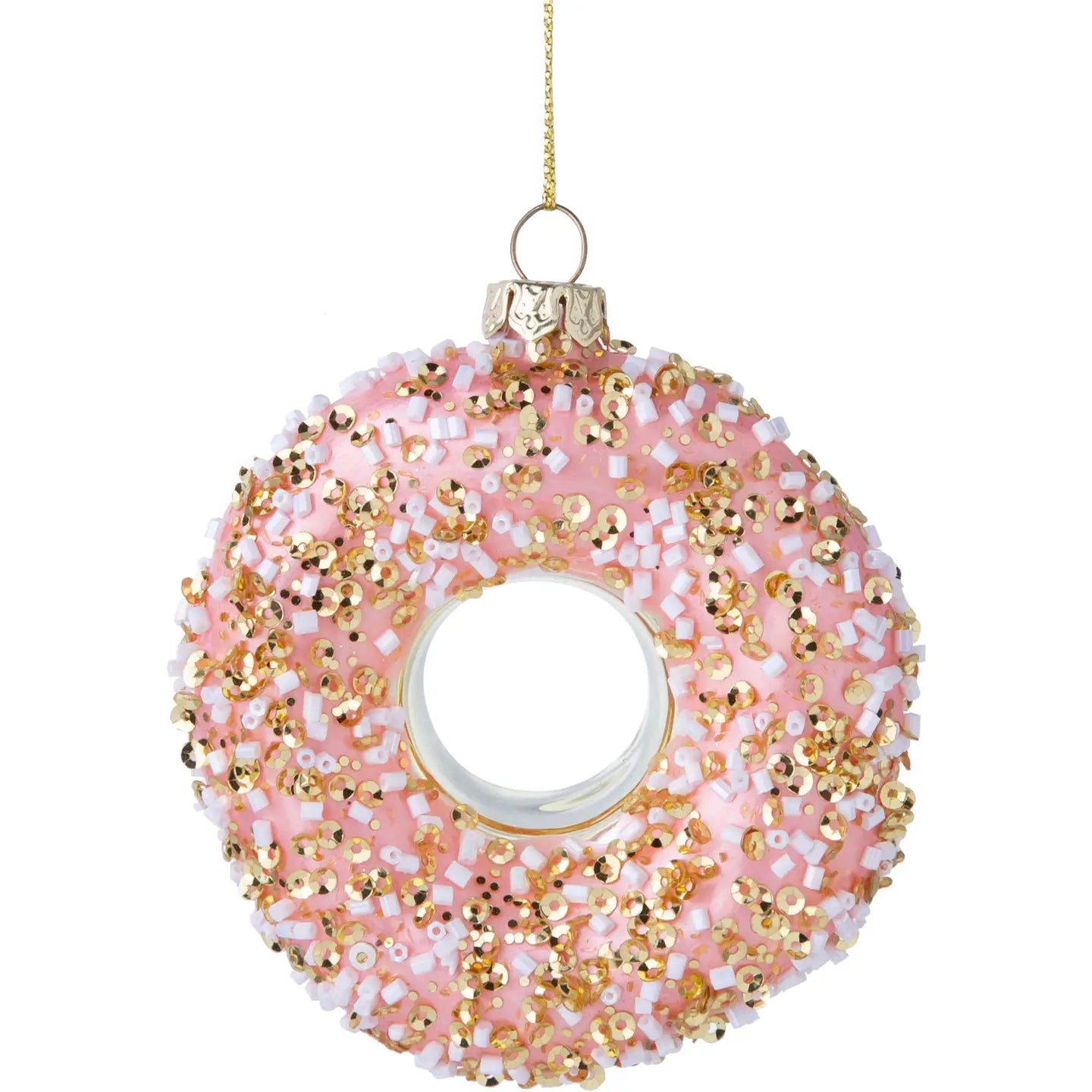 Glass Pink Sprinkle Donut Ornament