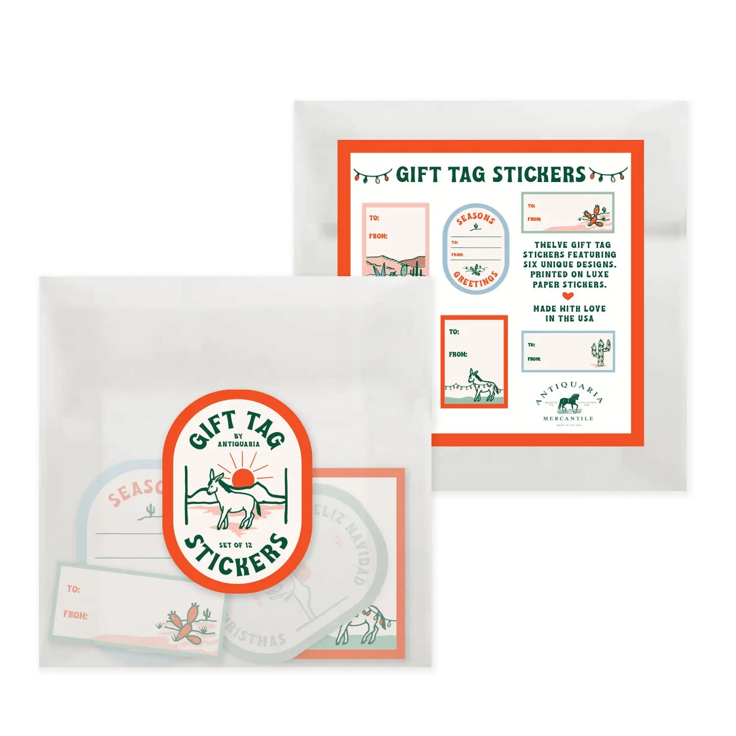 Antiquaria Gift Tag Stickers Set : Retro Cactus